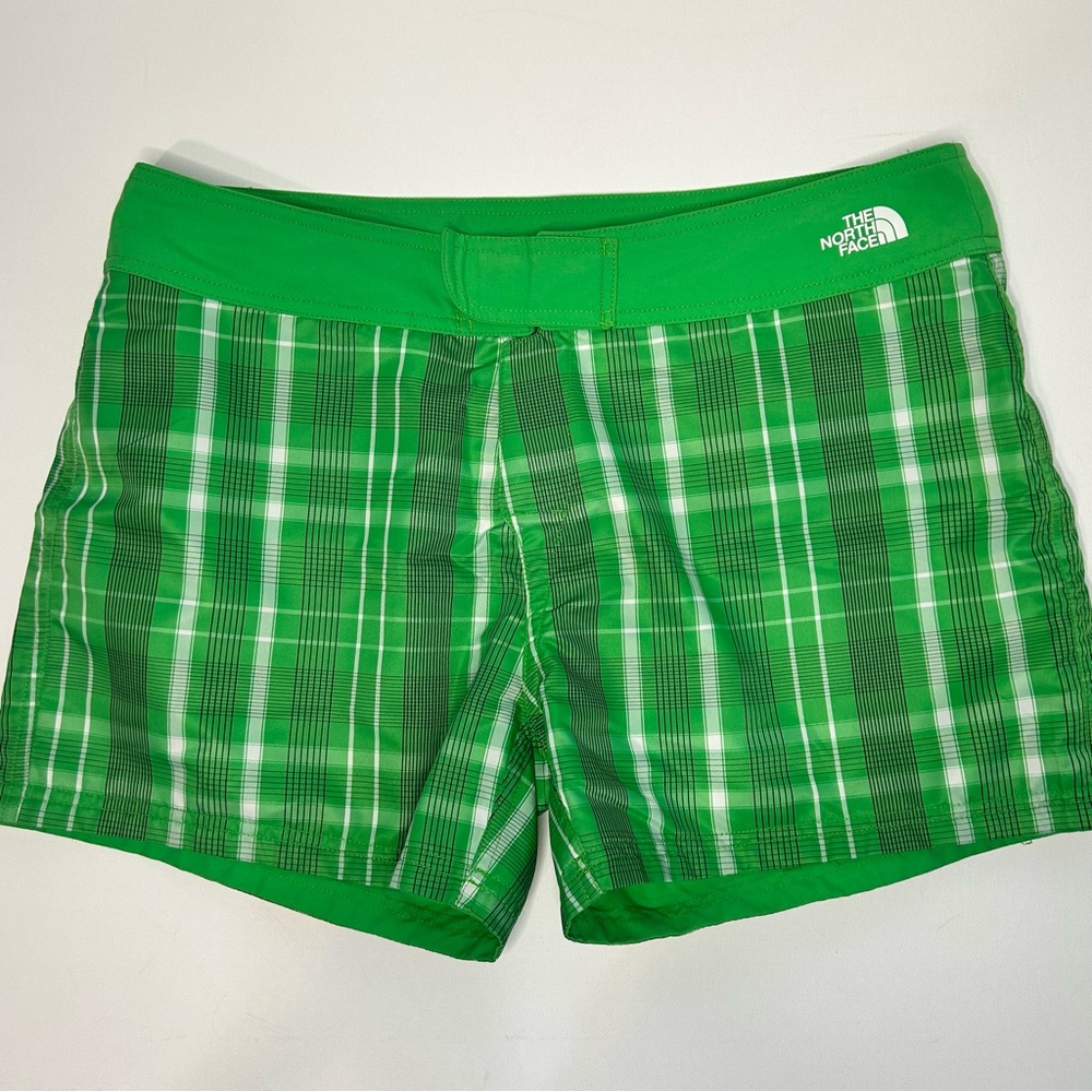 The North Face Shorts Women's Size 12 Vibrant Green Plaid Athletic Reversible